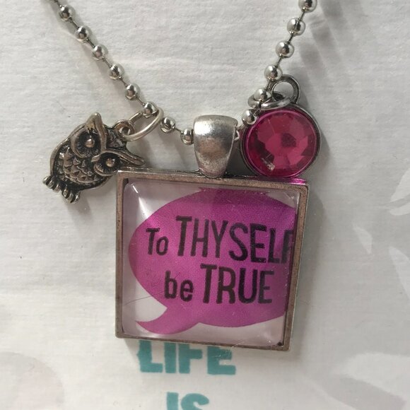 NEW Pendent Necklace "To Theyself be True" pendent and 2 charms.  18 inch chain - Picture 2 of 7